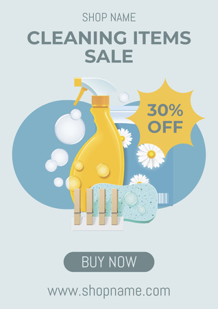 Cleaning Items Sale Cartoon Illustrated Poster Design Template