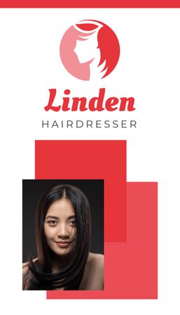 Hairdresser Services Ad with Attractive Woman Business Card US Vertical Design Template