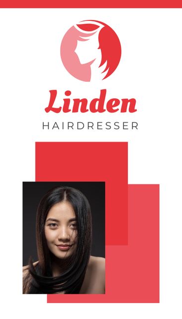 Hairdresser Services Ad with Attractive Woman Business Card US Vertical Tasarım Şablonu