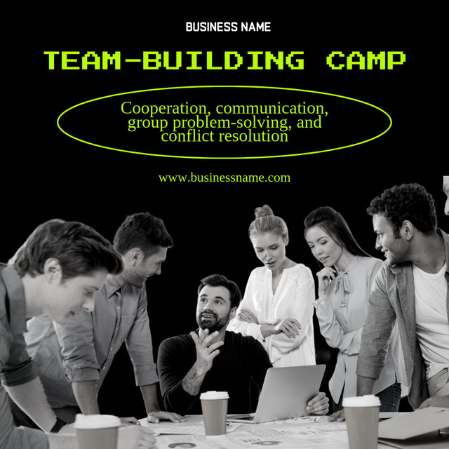 Designvorlage Team Building Camp Announcement on Black für Instagram