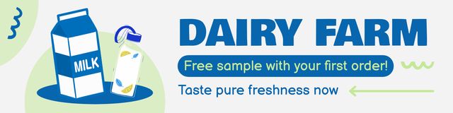 Ontwerpsjabloon van Twitter van Free Sample of Milk with Your First Order from Our Farm