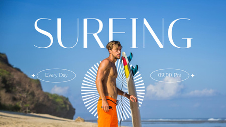 Plantilla de diseño de oferta de clases de surf con el hombre en la playa Youtube 