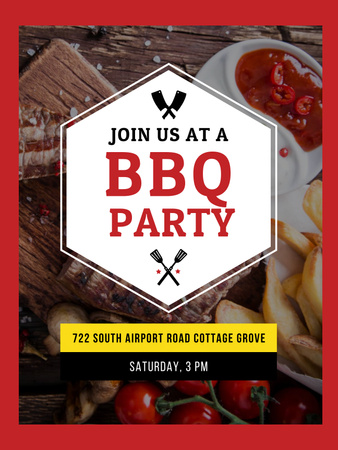 Plantilla de diseño de BBQ Party Invitation with Delicious Food Poster US 