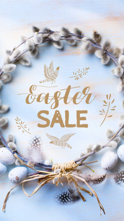 Easter Sale Announcement with Pussy Willow Wreath Instagram Story Design Template