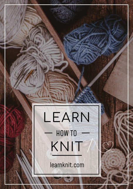 Knitting Workshop Needle and Yarn in Blue Poster Tasarım Şablonu