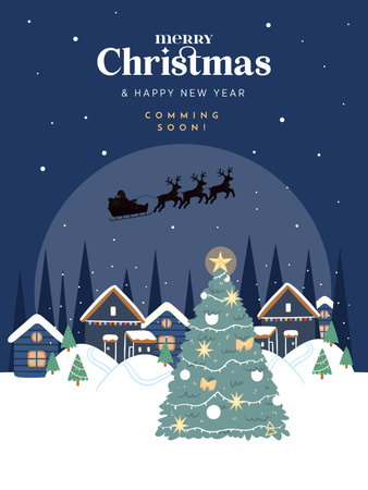 Merry Christmas and New Year Blue Poster US Design Template