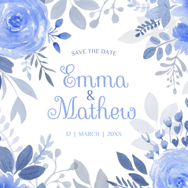 Floral Wedding Invitation with Watercolor Flowers Instagram Design Template