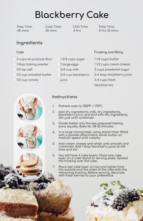 Confectionery Cake with raw Berries Recipe Card Design Template