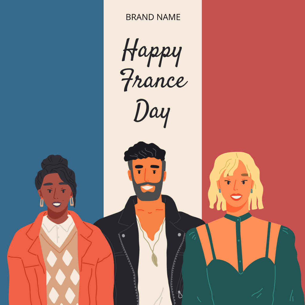 France Day Greeting with Illustration of People Instagram – шаблон для дизайна