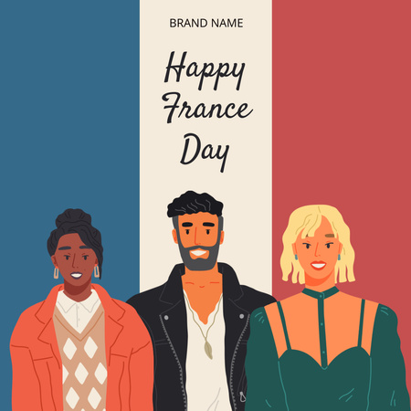 France Day Greeting with Illustration of People Instagram Design Template