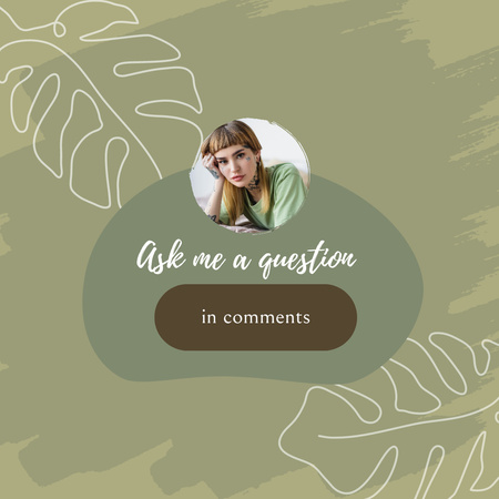Plantilla de diseño de Pestaña para hacer preguntas con una mujer joven en verde Instagram 
