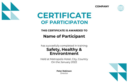 Plantilla de diseño de Certificado de participación de los empleados en desarrollo profesional con triángulos azules Certificate 5.5x8.5in 