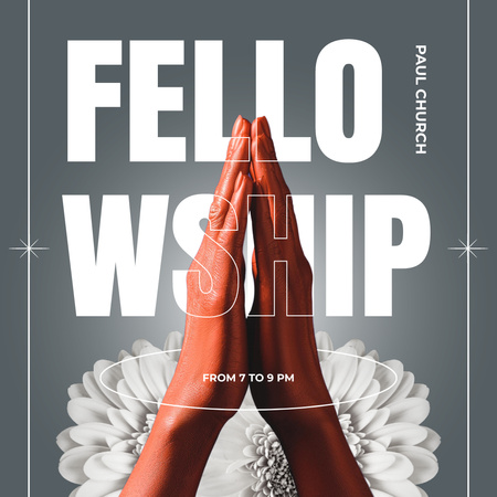 Worship Announcement with Prayer's Hands Instagram Design Template