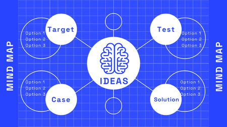 Ideoiden toteutuskuplakartta sinisellä Mind Map Design Template