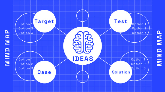 Ideas Implementation Bubble Map In Blue Mind Map – шаблон для дизайна