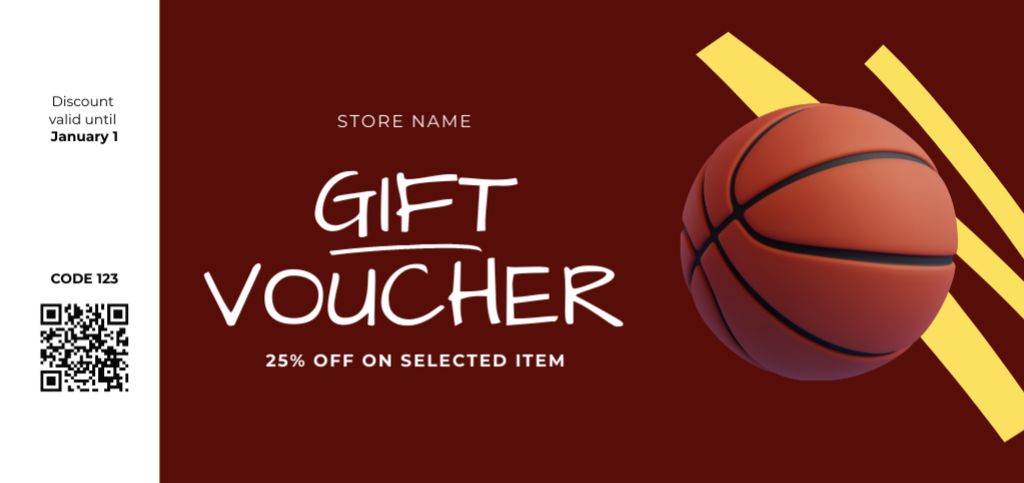 Gift Voucher for Sports Goods with Basketball Ball Coupon Din Largeデザインテンプレート