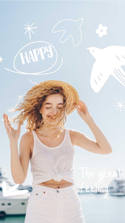 Summer Inspiration with Happy Girl in Straw Hat Instagram Video Story Modelo de Design