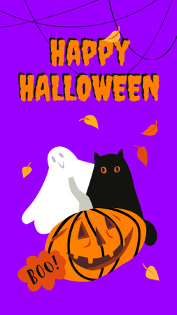 Designvorlage Halloween Greeting with Cute Characters für Instagram Story
