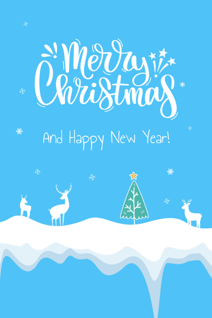 Wonderful Christmas and New Year Cheers with Winter Landscape Postcard 4x6in Vertical Design Template