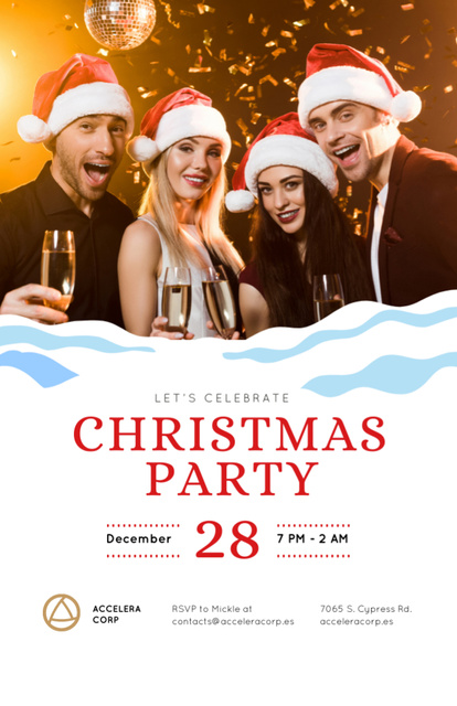 Plantilla de diseño de Exciting Christmas Party Friends Toasting With Champagne Invitation 5.5x8.5in 