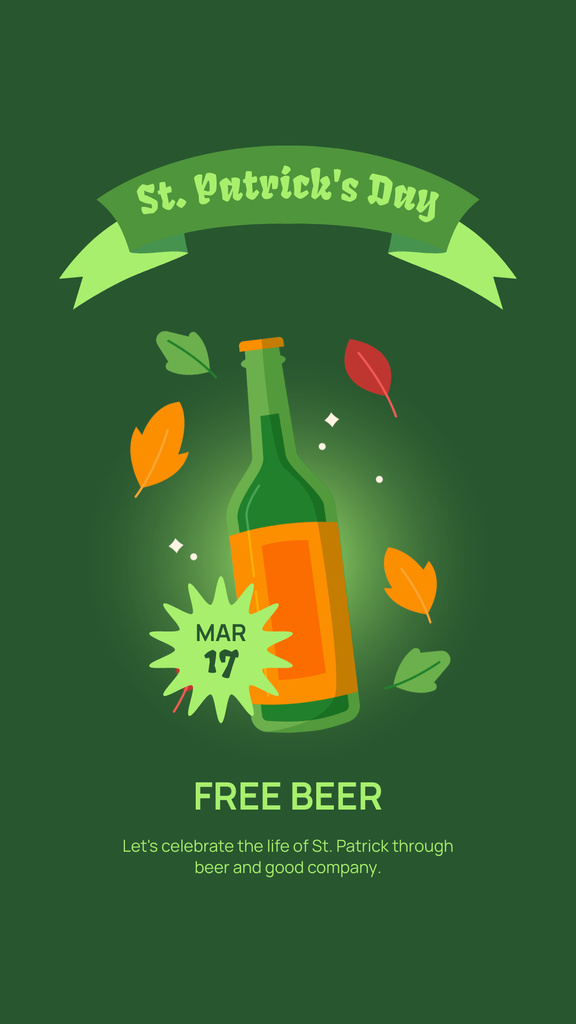 St. Patrick's Day Free Beer Party Announcement with Illustration Instagram Story Design Template