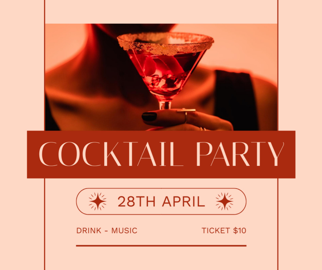 Ontwerpsjabloon van Facebook van Drinks and Music at Cocktail Party