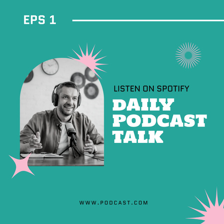 Man in Earphones for Daily Podcast Talk Ad Instagram Design Template
