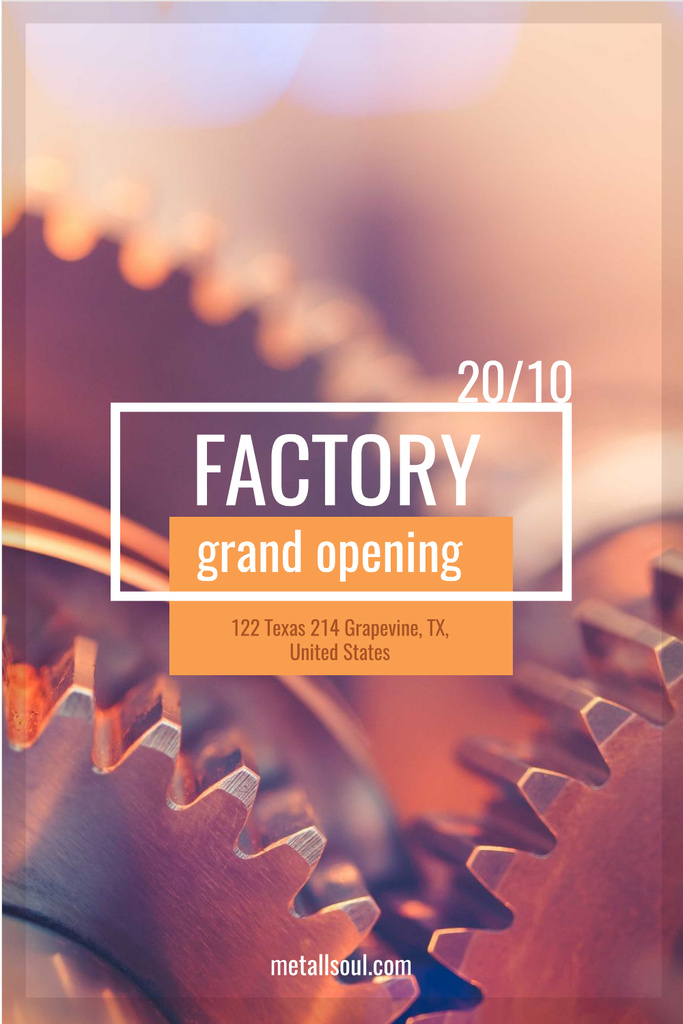 Factory Opening Announcement with Mechanism Cogwheels Template - Pinterest Template
