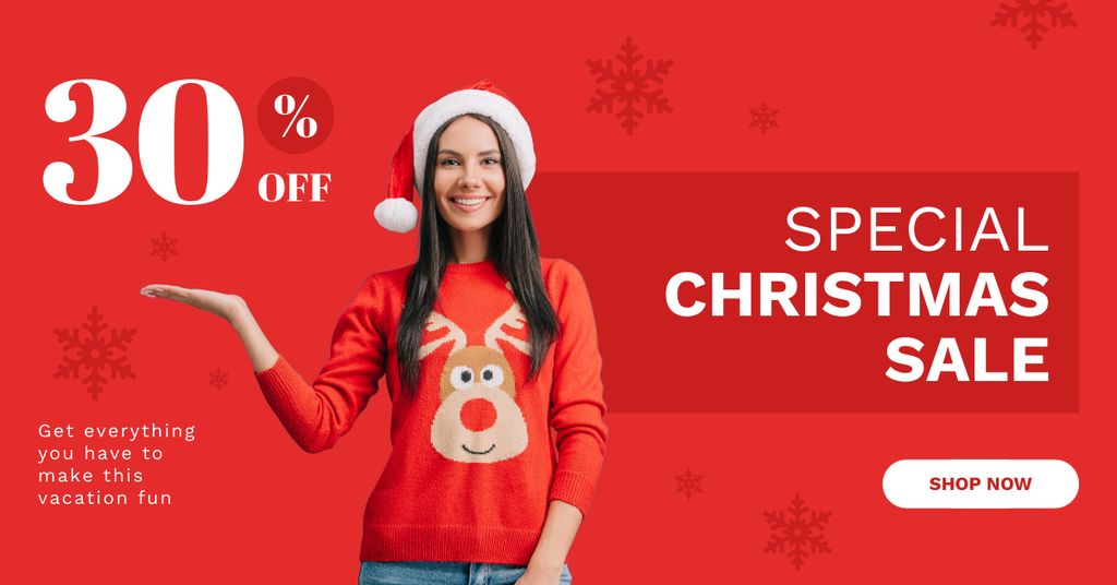 Woman on Special Christmas Sale Red Facebook AD Design Template