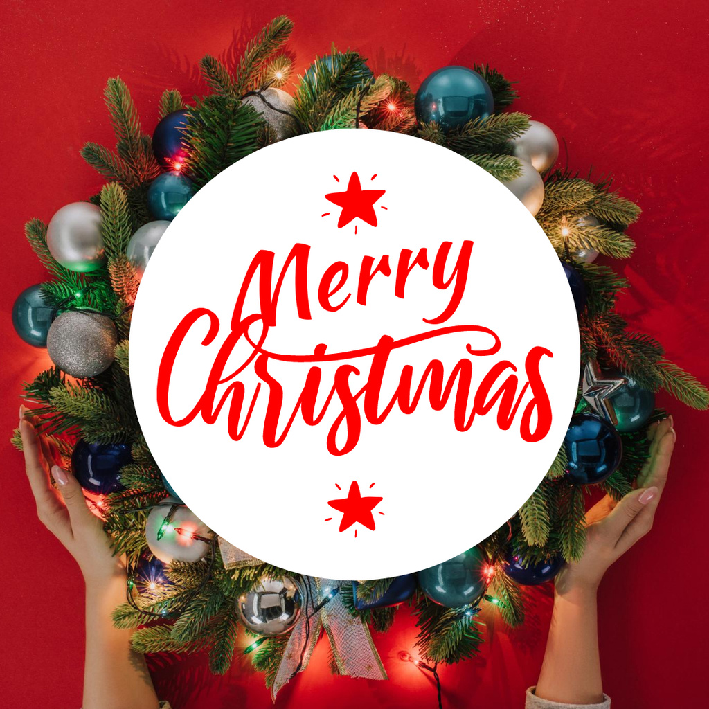 Cute Christmas Greeting with Wreath Instagram Modelo de Design