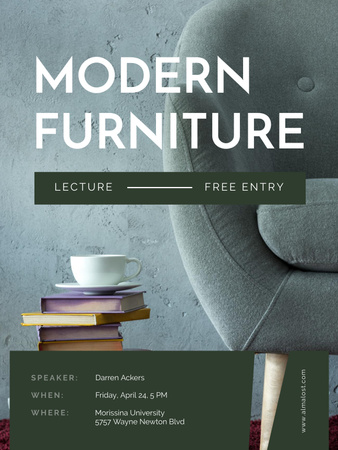 Plantilla de diseño de Modern Furniture Offer with stack of Books and Coffee Poster US 