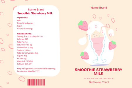 Designvorlage Leckerer Smoothie-Erdbeermilch mit Zutatenbeschreibung für Label