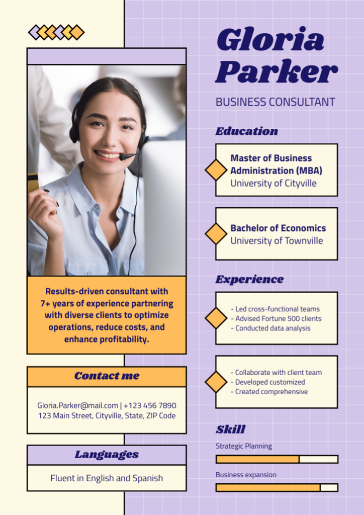 Work Experience in Business Consulting Resumeデザインテンプレート