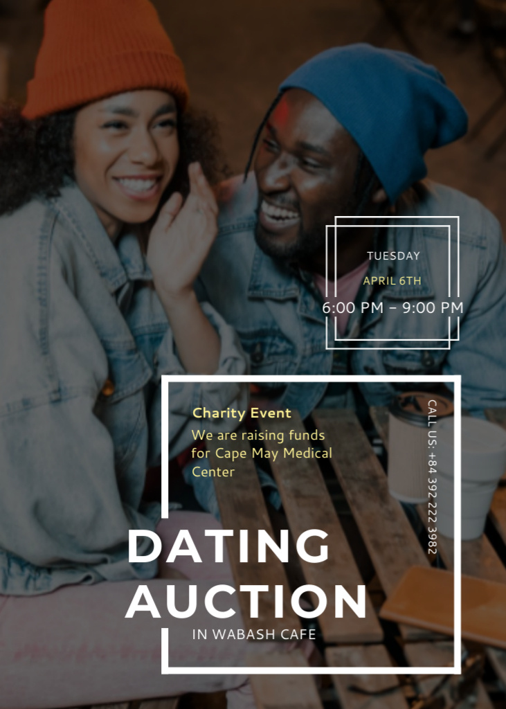 Happy Smiling Couple at Dating Auction Invitation – шаблон для дизайна