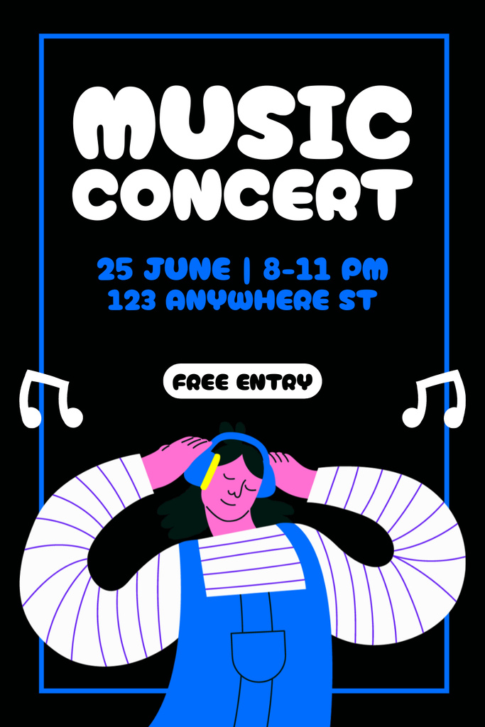 Music Concert Announcement with Cartoon Girl Pinterest Πρότυπο σχεδίασης