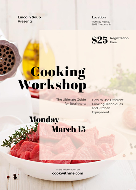 Plantilla de diseño de Cooking Workshop Ad with Raw Meat Invitation 