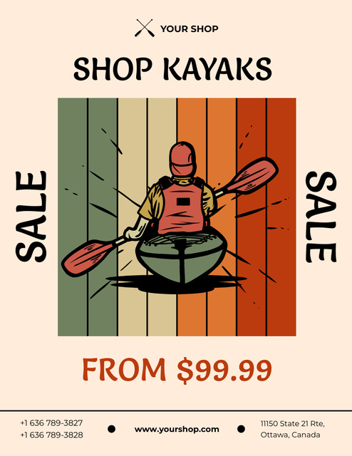 Kayaking Adventure Ad with Creative Illustration Poster 8.5x11in Modelo de Design