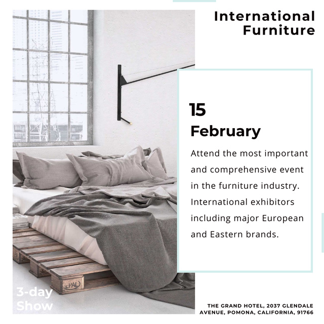 Furniture Show Bedroom in Grey Color Instagram AD Tasarım Şablonu