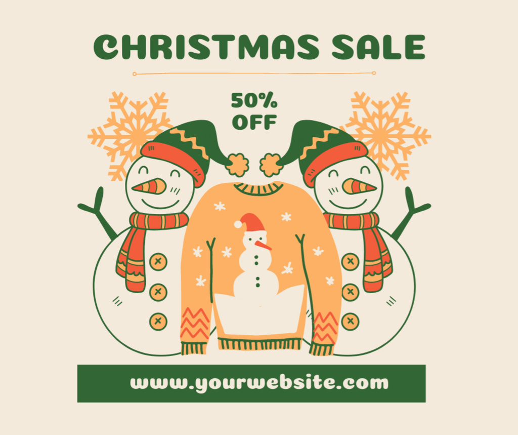 Christmas sale Illustrated Snowmen Smiling Facebook Πρότυπο σχεδίασης