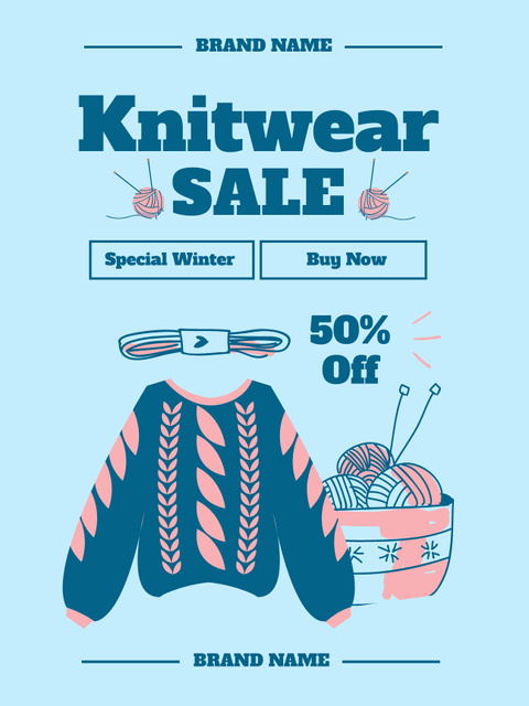 Season Sale for Knitwear with Leaves Pattern Poster US Tasarım Şablonu