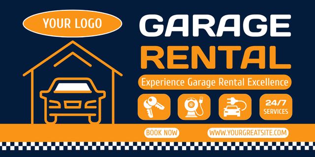 Advertisement for 24-hour Garage Rental Twitter Modelo de Design