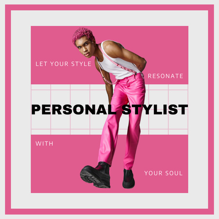 Designvorlage Anzeige für Styling-Beratungsdienste mit trendigem Mann in Pink für Instagram