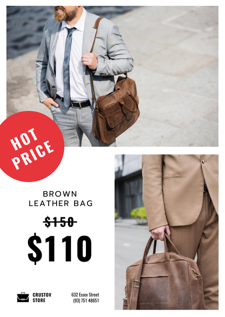 Bag Store Promotion with Man Carrying Briefcase Posterデザインテンプレート