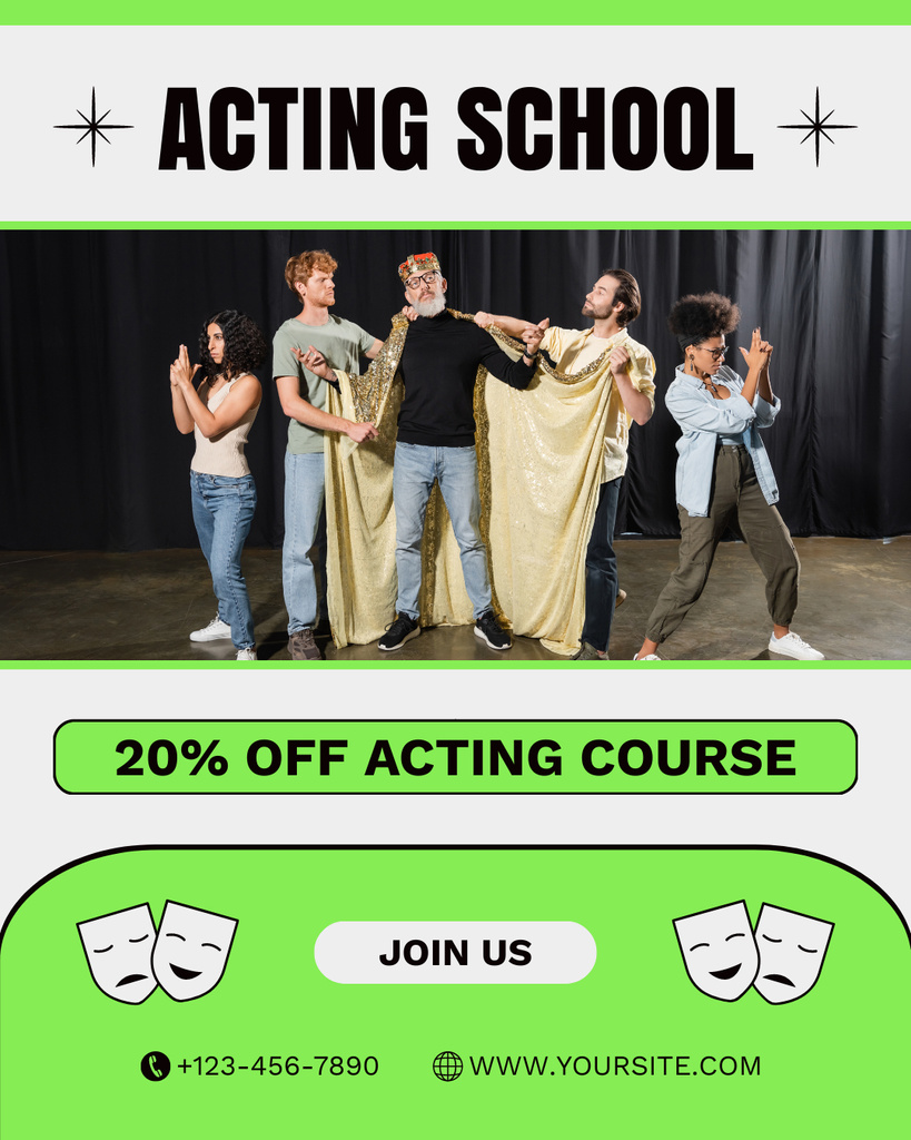 Plantilla de diseño de Offer Discounts on Acting Courses at School Instagram Post Vertical 