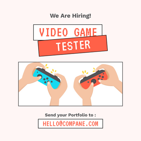Video Game Tester Vacancy Ad with Joysticks Instagramデザインテンプレート