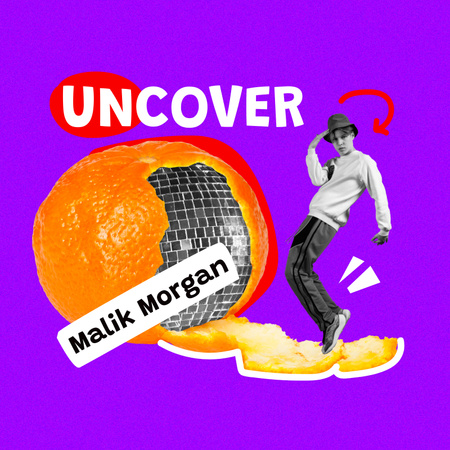 Szablon projektu zabawny facet z kulą dyskotekową w skórce pomarańczy Album Cover