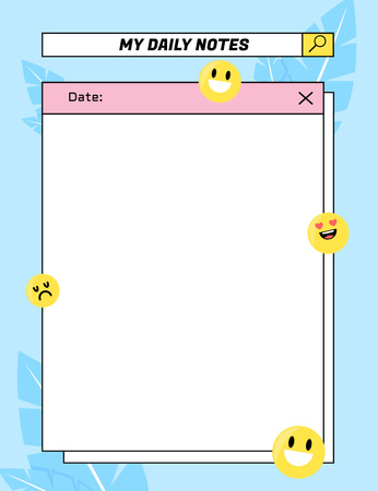 Blue Daily Planner with Emoticons Notepad 107x139mm Design Template