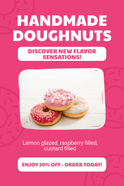 Ontwerpsjabloon van Pinterest van Ad of Handmade Doughnuts in Pink