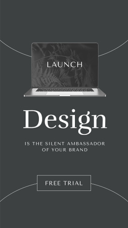 Template di design annuncio di lancio dell'app con schermo del computer portatile Instagram Story