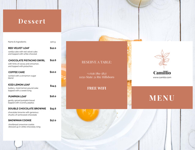 Modèle de visuel Cafe Meals Offer With Served Dish - Menu 11x8.5in Tri-Fold